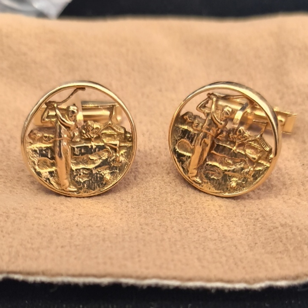 Gold Golf Theme Round Cuff Links